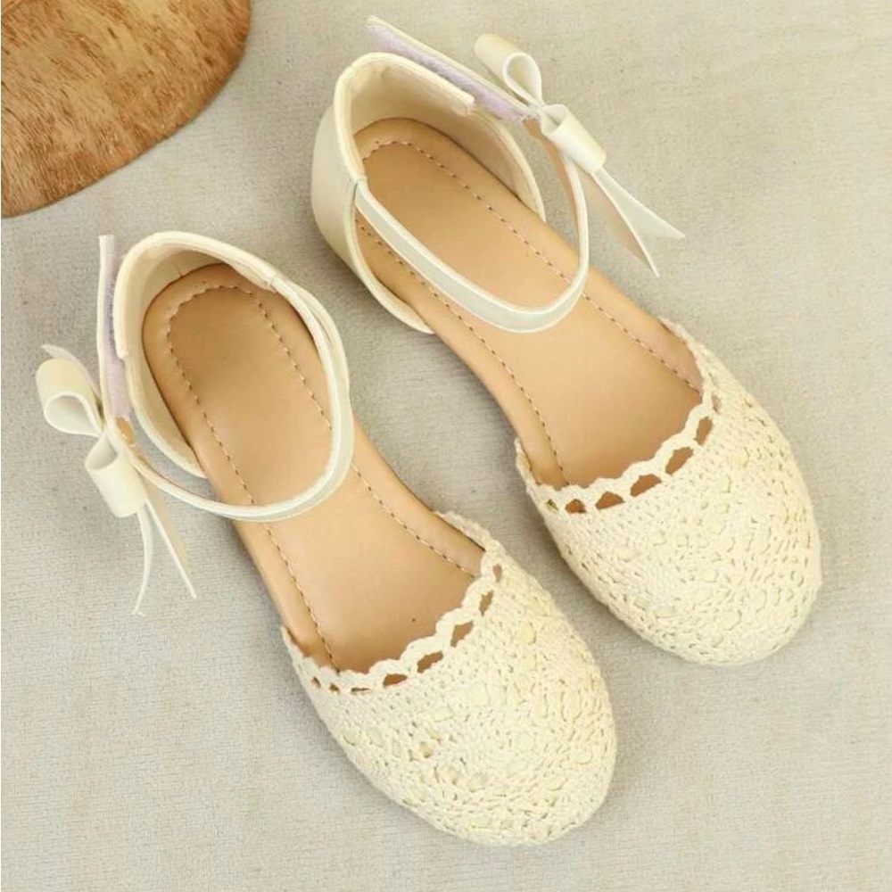 Toddler Girls crochet / lace Bow Ankle Strap Flats - Picture 4 of 4